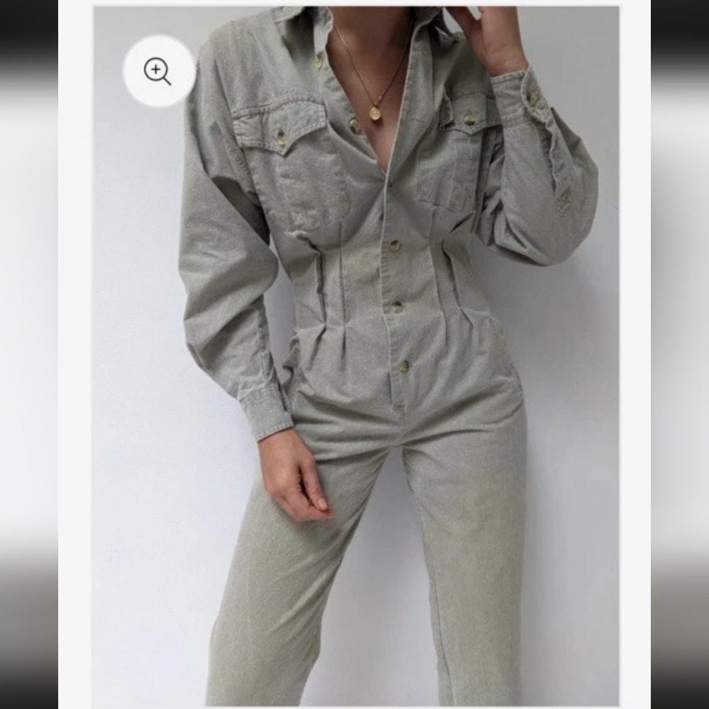 Vtg Banana Republic 80's Expedition Safari Utility Gray Denim Jumpsuit
